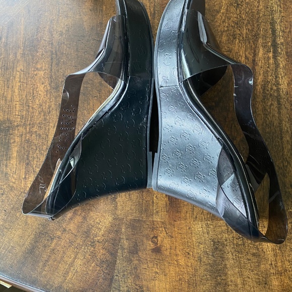 Juicy Couture Clear Rhinestone Platform Sandal Wedges Black US Size 11 Y2K - Picture 6 of 8